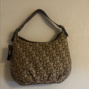 DKNY Brown Hobo Bag with Monogram Design